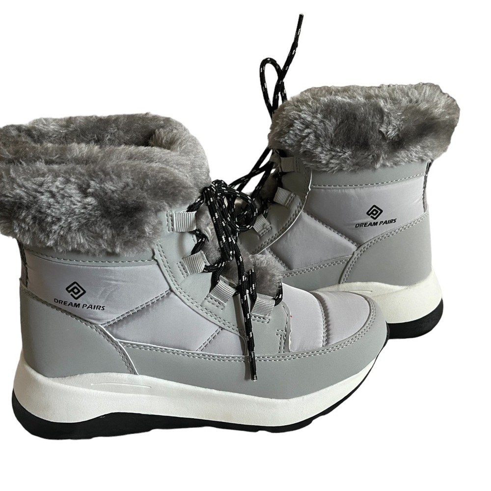 DREAM PAIRS FAUX FUR GRAY BOOTIES ANKLE SHOES NEW BOOTS waterproof winter 36-6 - Picture 3 of 7